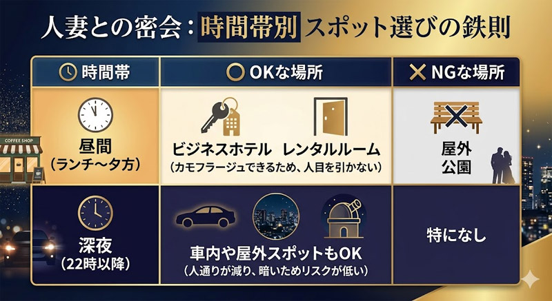人妻との密会：時間帯別スポット選びの鉄則